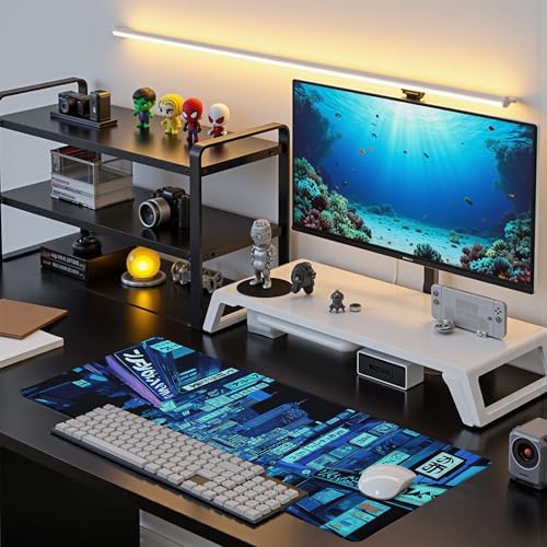 Dark Blue Japanese Gaming Mouse Pad Abstract Anime Mat 31.5x11.8 Inch Tokyo Pixel Street Texture Non-Slip Rubber Base Kawaii Mousepad Stitched Edges Keyboard Desk Pad for Office and Home Game - color: Japanese Street