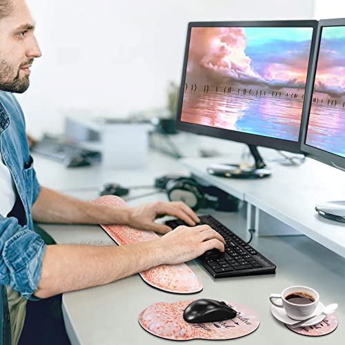 Mouse Pad with Wrist Rest, Canjoy 3-in-1 Keyboard Wrist Rest + Mousepad Set | Keyboard Wrist Rest + Ergonomic Mouse Pad + Coaster, Gel Wrist Rest for Computer Keyboard, Easy Typing & Pain Relief - color: Champagne-3pc