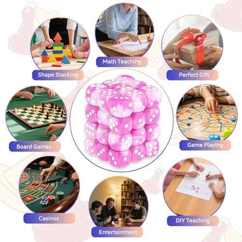 36 Pieces 12mm 6 Sided Mini Dice Set,Two Colours D6 Game Dice Set,6 Sided Standard Game Dice for Board Games Dice Games Classroom Teaching Dices Game,with Portable Gaming Box(Pink & White) - color: D6-pink & White