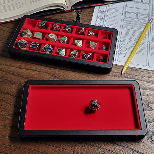 Forged Dice Co. Reliquary Large Divided Dice Case with Dice Tray for Polyhedral Dice Sets - 21 Felt-Lined Chambers - Magnetic Lid Closure - Metal Dice Storage Box - Red - color: Red