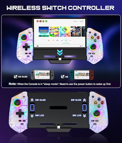 Switch Controller for Nintendo Switch/OLED, Hall Effect Joystick Wired Switch Pro Remote Controller with Turbo/4 Game Slot/Dual Motor, Handheld Joypad Replacement for Nintendo Switch Controller - color: White Crack