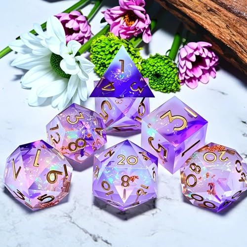 Dungeons and Dragons dice Set DND, polyhedral D&D Resin dice Set, Suitable for Role-Playing dice Game RPG Pathfinder DND dice Set - color: Colorful Purple Gold Lettering