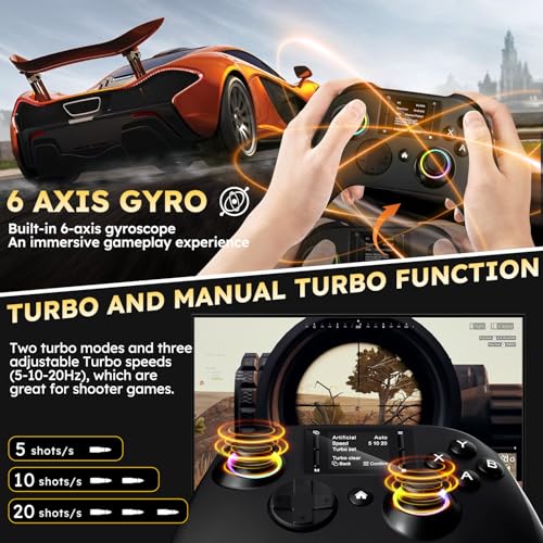 Interactive Screen Wireless Gaming Controller, Compatible with PC/PS4/Switch/Android/iOS, 4 Programmable Buttons, Turbo, 6-axis Gyro, Dual Vibration, RGB Lighting, Share, Screenshot, 1000mAh, Wake-up, Black - color: Black1