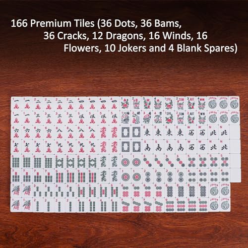 American Mahjong Tile Set, 166 Premium White Tiles, 4 All-in-One Color Rack/Pushers, Complete Mahjong Tiles Set Red Carrying Bag - color: Red
