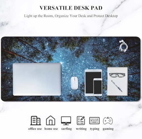 Auhoahsil Large Gaming Mouse Pad, Nature Theme XXL 35.4 x 15.7 in Desk Pad Stitched Non-Slip Rubber Long Computer Mousepad Thin Extended Full Size Desk Mat for Desktop Laptop Wireless Mice, Night Sky - color: 02 Starry Night, size: 35.5L x 15.7W inches