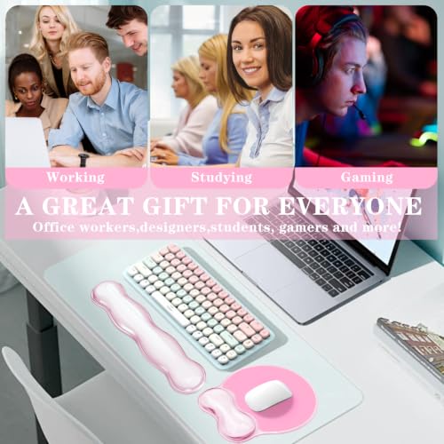 Keyboard and Mouse Wrist Rest, Silicone Gel Ergonomic Mouse Pad with Wrist Rest Set, Gaming Mousepad Arm Cushion Support for Computer Office Desk Accessories (Pink) - color: Clear Pink Set