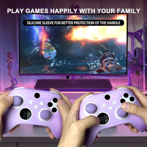 Purple Glitter Anti-Slip Protective Silicone Cover Skin Grips for Xbox Series X/S Controller,8 PCS Glitter Thumb Grips Caps and 2 Grips Caps. - color: Glitter Purple
