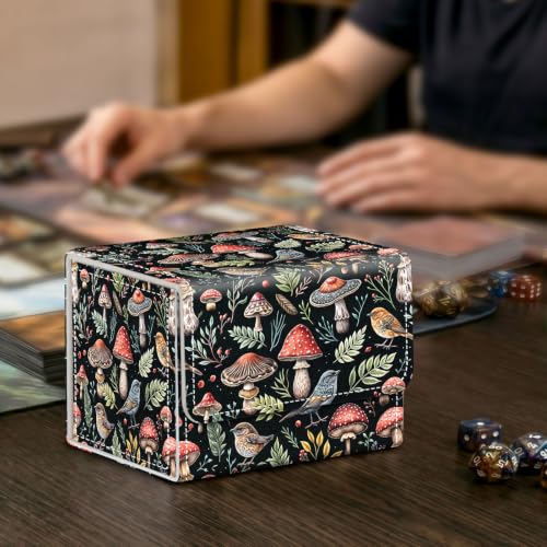 Card Deck Box for MTG Trading Cards with Magnetic Closure,Premium Card Storage Box Case Cover for TCG CCG Magic Cards,Mushroom and Birds - color: Mushroom and Birds