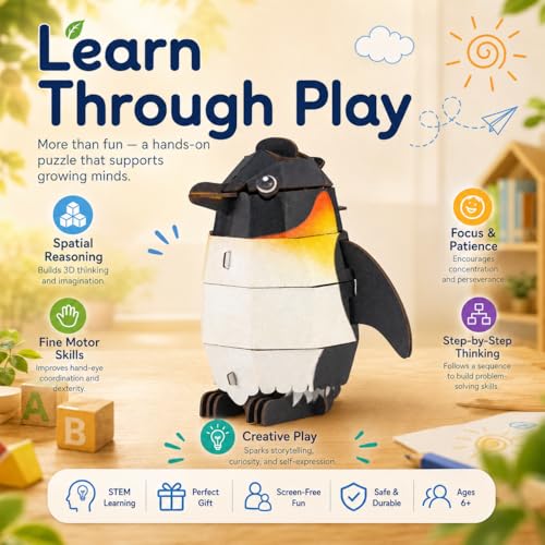MierEdu Build 'N' Sound 3D Puzzle for Kids, Animal Puzzle with Sound Module, Educational STEM Craft Kit, FSC Paper Model Building Toy Gift for Ages 6+