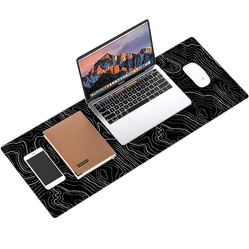 Galdas Mouse Pad For Gaming,XXL XL Large Mouse Mat Long Extended MousePad Desk Mat Non-Slip Rubber Mice Pads Stitched Edges Thin (31.5 x 11.8 x 0.12 Inches) Topographic Map - color: Topographic Map Balck