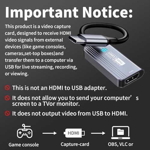 Papeaso Video Capture Card, HDMI to USB C 3.0 Capture Card, 1080P 60FPS Video Capture Device, for Streaming, Teaching,Gaming, Video conferencing or Live Broadcasting - color: Grey-C