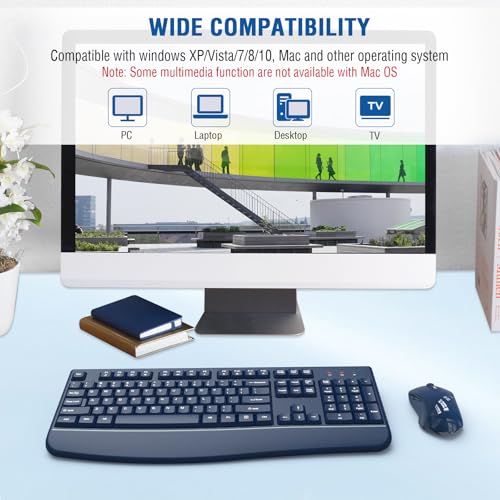 Wireless Keyboard and Mouse Combo, EDJO 2.4G Full-Sized Ergonomic Computer Keyboard with Wrist Rest and 3 Level DPI Adjustable Wireless Mouse for Windows, Mac OS Desktop/Laptop/PC(Galaxy Blue) - color: Galaxy Blue