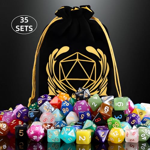 Coyeekn 35-Set DND Polyhedral Dice with Storage Pouch | 245 Total Polyhedral Dice, 7 Per Set, 35 Complete Dice Sets (D4-D20), Great for D&D, MTG & Tabletop RPG Games - color: 35set-245pcs