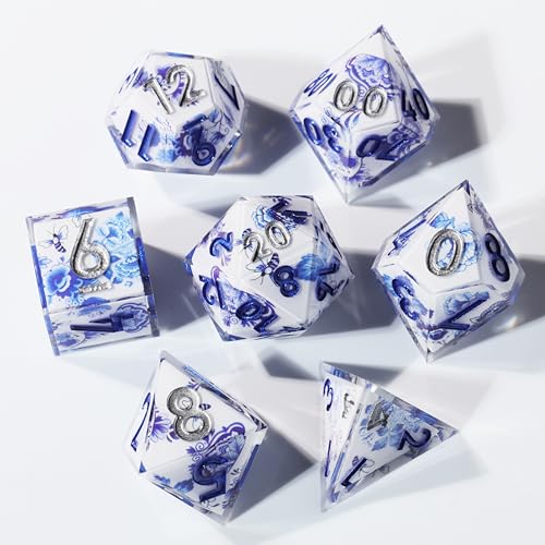 DND Resin Sharp Edge Polyhedral Dice Set,for Dungeons and Dragons RPG MTG Table Games,7 Pcs Handmade Porcelain Dice Set - color: Ceramic Dream