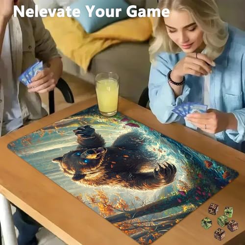 for MTG Game Playmat - 24 x 14 inches with Dices and Storage Bags, Non-Slip Base for TCG and Board Game Card Mats, Trading Card Games Mat, Raging Bear Pattern Collectible Card Playmats - color: Jv-playmat-p7-1-h216