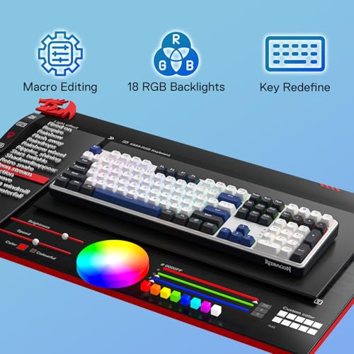 Redragon K689 108-Key Hot-Swap Wired RGB Gaming Keyboard, Extra 4 Hotkeys | Dedicated Shortcut Keys for Mute, Calc & Desktop, Cushioned Noise Dampening for Creamy Thocky Sound, Swap-Ready, PRO Software - color: Cerulean Polar
