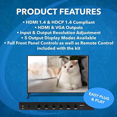 OREI 4x1 Out Quad Screen Multiviewer 1080p 3.5mm/Analog IR Remote HDMI 1.4 | HDMI Multiviewer, HDMI Switcher 4 in 1 Out – 5 Display Modes, VGA Output, LPCM 2.0 Audio, 4.95Gbps Bandwidth - style: 4x1 Multiviewer