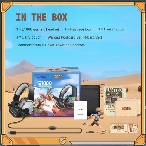 EKSA E1000 USB Gaming Headset for PC, Computer Headphones with Microphone/Mic Noise Cancelling, 7.1 Surround Sound, RGB Light - Wired Headphones for PS4, PS5 Console, Laptop, Call Center - color: Grey
