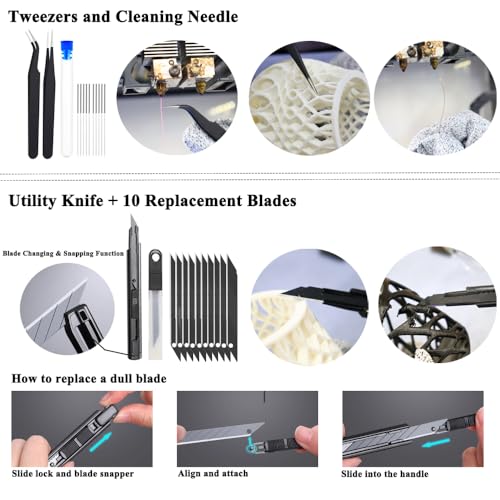 62PCS 3D Printer Tool Kit, 3D Post-Processing Accessories with Hand Drill, Deburring Tool, Cutter, Needle Files, Scrapers, Brushes, Tweezers, and Nozzle Cleaning Set for 3D Model Finishing - color: Black bag 62pcs