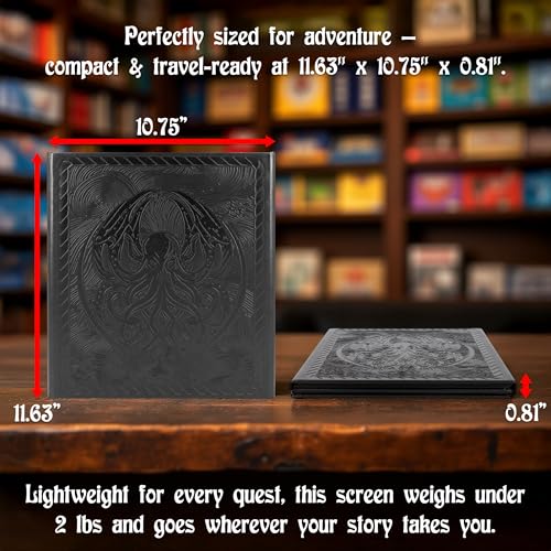 CASEMATIX DM Screen – 3-Panel Travel-Ready Game Master Screen with Transparent Pockets, PU Leather GM Screen, Wet-Erase Compatible, Compact Size for Portable Tabletop RPG Campaigns