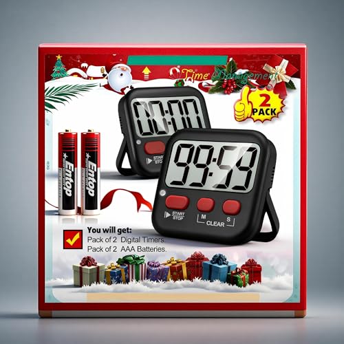 2 Pack Digital Timer for Kids Classroom Kitchen Timers for Cooking | w/ Battery, Easy to View, Alarm, Mute Mode, Count Down/Up, Magnetic, Kickstand, Hanging, Classroom Timer for Teacher Supplies - color: New Black