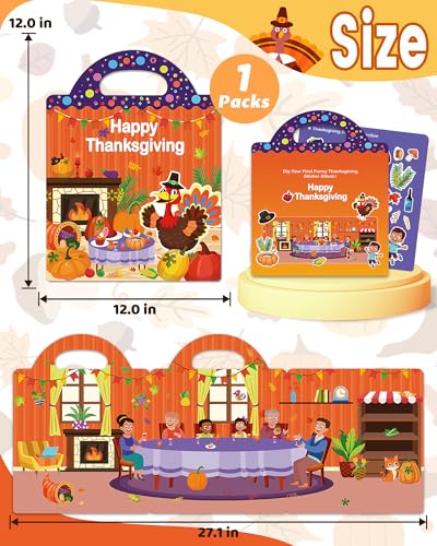 Walenced Reusable Sticker Book for Toddlers, Travel Stickers for Kids, Toddler Craft Activities Toys, Birthday Gifts for Boys & Girls - style: Thanksgiving