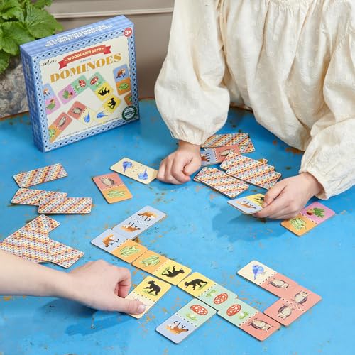 eeBoo: Dominoes: Busy Woods - 28 Colorful Tiles, Animal & Nature Themed, Classic Matching Family Game, Tile Laying, Kids Ages 3+, 2-4 Players