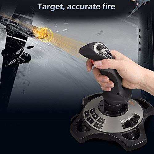 PC Joystick, YF2009 USB Gaming Controller with Vibration Feedback and Throttle, Wired Flight Stick for PC Computer Laptop (Renewed)