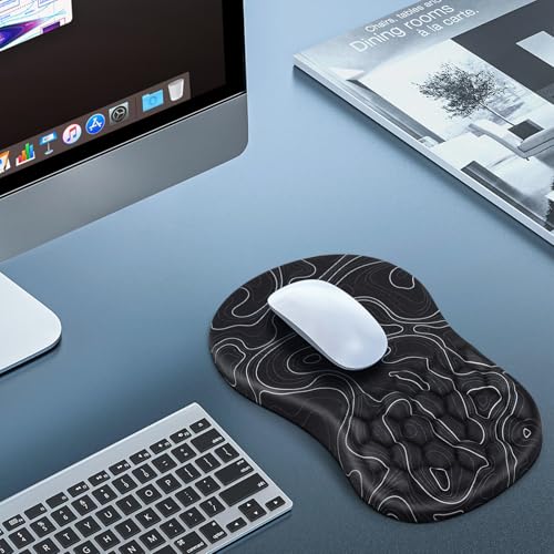 Canjoy Mouse Pad with Wrist Rest, Ergonomic Wrist Support with Massage | Ergonomic Massage Design & Relax and Relieve Fatigue & Non-Slip & PU Base, Comfortable Computer Mousepad for Office Home - color: Black Topographic