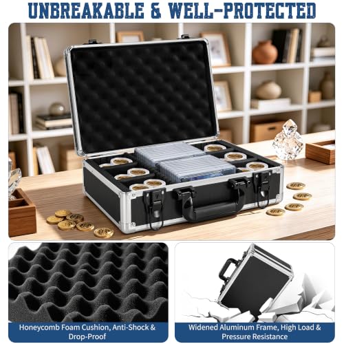 Aluminum Storage Case with Adjustable Dividers, Multi-Function Lockable Storage Carrying Case for Graded Card, Barber Tools, Makeup Tools, etc (Medium) - size: L 14'' X W 10' X H 5''