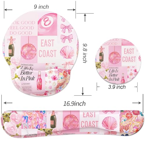 Ergonomic Mouse Pad with Wrist Rest and Keyboard Wrist Rest, Mousepad and Wrist Rest for Computer Keyboard, Pain Relief, Non-Slip Rubber Base, Mouse Pad with Wrist Support for Gaming, Pink Collage - color: Pink Collage