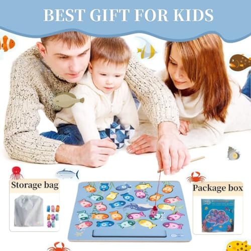 Magnetic Fishing Game for Toddlers, Wooden Alphabet Puzzle Maze Board, Preschool ABC Uppercase Lowercase Letter Matching Game, Montessori Educational Fine Motor Skill Toy for Boy Girl Kids - style: fishing alphabet puzzle