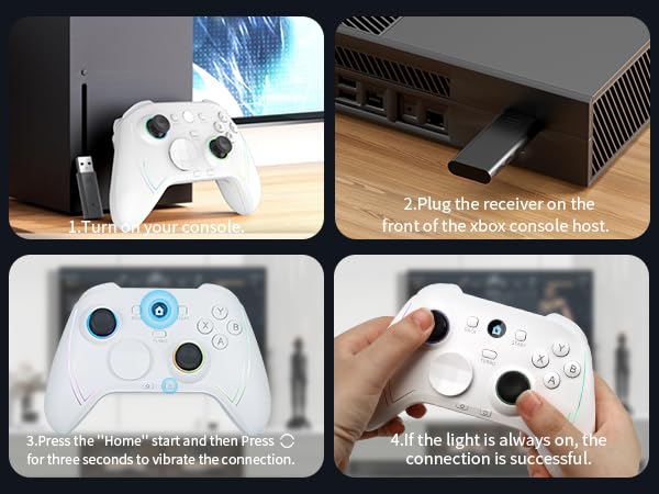 ROTOMOON HD151-S Wireless Game Controller with 7 Colors LED Lighting Compatible with Xbox One S/X, Xbox Series S/X, with 2.4G Wireless Adapter, 3.5mm Audio Jack Gaming Gamepad, Turbo/Programmable - color: Light white