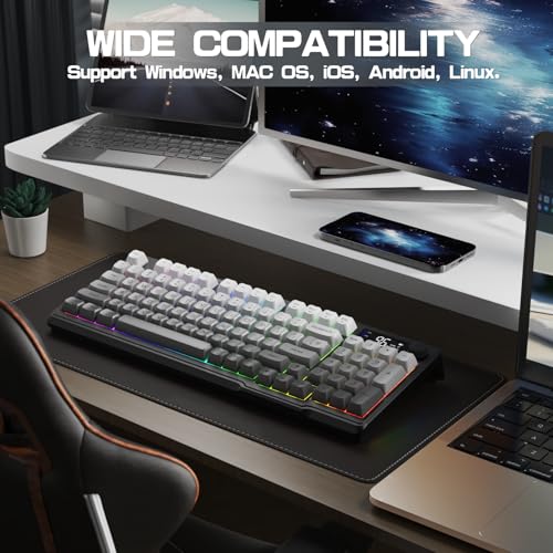 LexonElec M96 Wireless Keyboard, Low Profile Quiet Typing Membrane Gaming Keyboard with Smart Display & Knob, RGB Backlit, USB C Rechargeable, 94 Keys PBT Keycap for Windows PC,Mac,Linux-Moonlit Night - color: Moonlit night