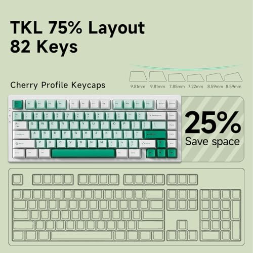MCHOSE G75 PRO 75% Wireless Mechanical Keyboard, TKL Keyboards Tri-Mode BT5.0/2.4GHz/USB-C, Hot Swap Custom Creamy Keyboards Linear Switch, Double Shot PBT Keycaps RGB LED Backlit, White&Green - color: Green