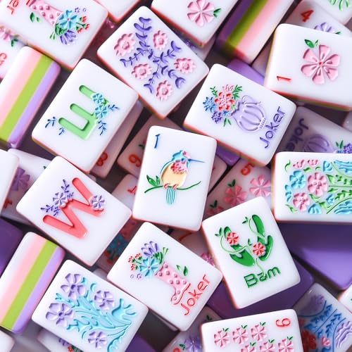 American Mahjong Set Complete, 160 Purple 4-Layer American Mahjong Tiles with Tile Bag, Storage Box & 4 Dice, Mahjong Game Set, Mah Jongg Set American, Travel Mahjong Tile Set for Western Mahjong - color: Purple-4