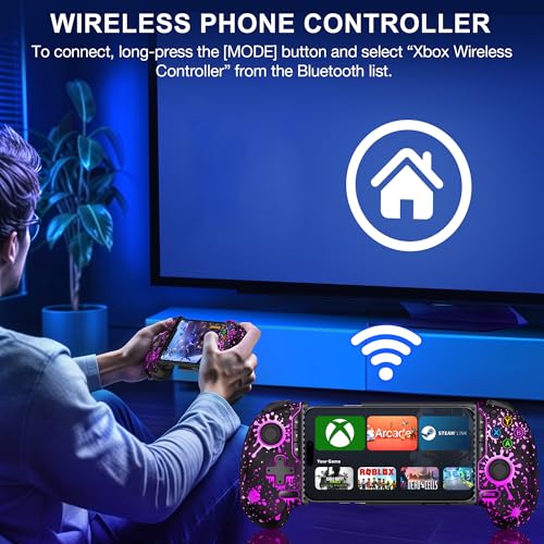 NinjaPlusOX Mobile Gaming Controller for iPhone/Android with Hall Joystick, Wireless Phone Controller with Phone Case Support, Compatible with Xbox Game Pass, Steam Link, Call of Duty, Roblox - color: Black Color Droplet