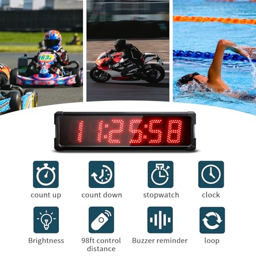 Race Clock with Tripod for Running Events, Large LED Stopwatch with Remote,Countdown/Count up Gym Timer for Home,Wall Digital Time Clocks - style: waterproof+red