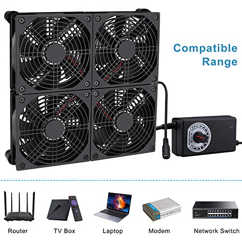 GDSTIME Router Cooling Fan with AC Plug Speed Control for ASUS GT/RT-AC5300 | Big Airflow, 4x 120mm Fans (240x240mm), High Performance Cooler Cooling Pad, for Laptop, Mini PC, TV Box, Xbox, Amplifiers