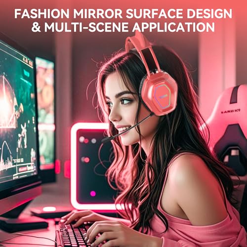 Wantek Cute Cat-Ear Gaming Headset - 50mm Drivers, Noise-Cancelling Mic, 3.5mm Wired Stylish & Lightweight Design (Red) - color: Red