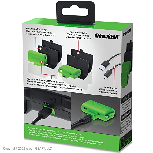 dreamGEAR Charge Kit: Xbox Battery Pack Rechargeable: Includes Two 1100mAh Rechargeable Batteries for Series X, 10ft Cable, 40 Hours of Play