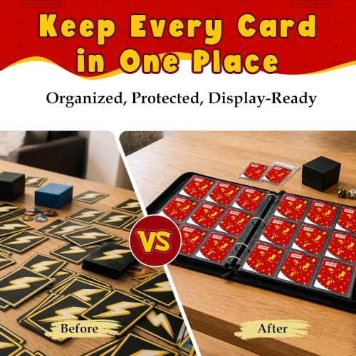 Card Binder for Pokemon Cards, 9 Pocket Trading Card Binder Holds 900 Cards with 50 Removable Sleeves, 3 Ring Zipper Card Holder Album Book Case for TCG, MTG, Sports Cards Collection, Boys Girls - color: Red