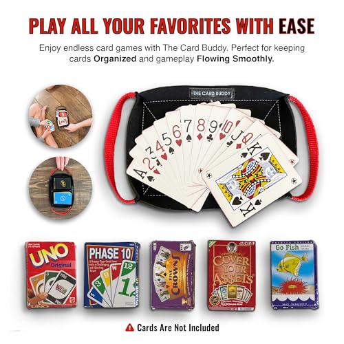 Card Holder for Playing Card Games - Neoprene Playing Card Holder for Adults & Kids with Nylon Straps, Holds Various Deck Sizes - Used for Uno, Go Fish & More - Portable and Lightweight (Red)