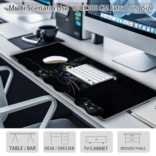 Large Gaming Mouse Pad Set with Wrist Support – 31.5" x 11.8" 4-in-1 XXL Mousepad with Keyboard Wrist Rest, Mouse Wrist Rest & Coaster – Ergonomic Desk Mat for Office, Home – Black Cat - color: Black Cat
