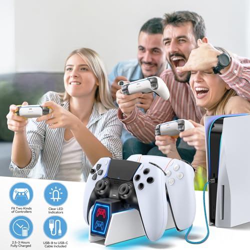 PS 5 Controller Charger Station Compatible with PlayStation 5 Edge & Dual Controller, 9 Lightings PS 5 Accessories Charging Station, PS 5 Dock Stand with LED Indicator for PlayStation Consoles - color: Black & White