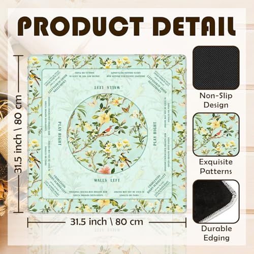 Green Chinoiserie Floral Bird Mahjong Mat 31.5 x 31.5 in, Traditional Flower Chinese Non-Slip Noise Reduction Gaming Mat for Table American Mahjong Poker Board Games Card Games Dominoes - color: Turquoise Chinese Style Mahjong Mat