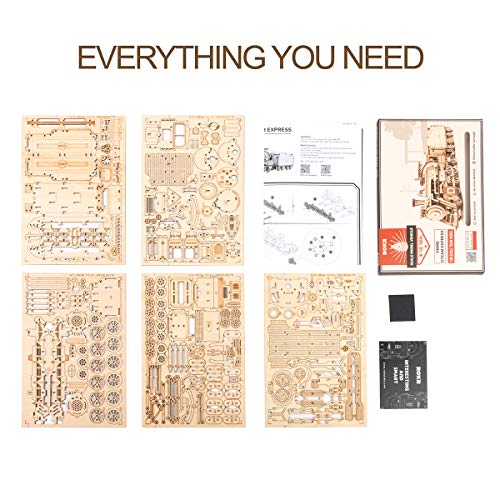 ROKR 3D Wooden Puzzle for Adults-Mechanical Train Model Kits-Brain Teaser Puzzles-Vehicle Building Kits-Unique Gift for Teens on Birthday/Christmas Day(1:80 Scale)(MC501-Prime Steam Express)
