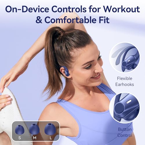 Active Noise Cancelling Ear Buds Wireless Earbuds 80H Playtime Bluetooth Headphones with LED Display Case, Hi-Res Audio Clear Calls Earphones with Over Ear Hooks for Running Gym Workout Travel Blue - color: Blue