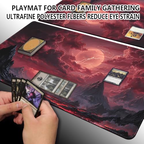 MTG Playmats(Stitched) 14x24in Compatible for OCG CCG RPG TCG Playmats with Card Zones Storage Bag (Fantasy Moon-No Zone) - color: Fantasy Moon-no Zone