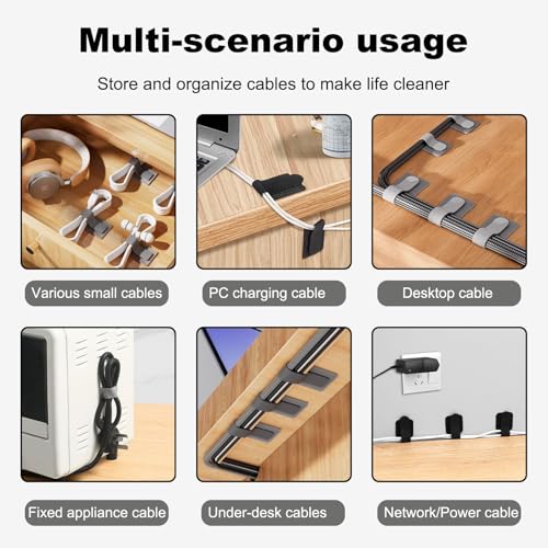 Cable Management Under Desk Cord Organizer Wire Computer Hider Clips Table Tray Straps Electrical Holder Escritorio in Wall (Gray 30PCS)